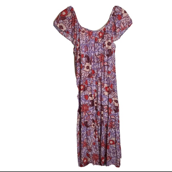 Knox Rose Floral Maxi Flutter Short Sleeve A-Line Dress Pink Purple Small Red - Picture 2 of 5